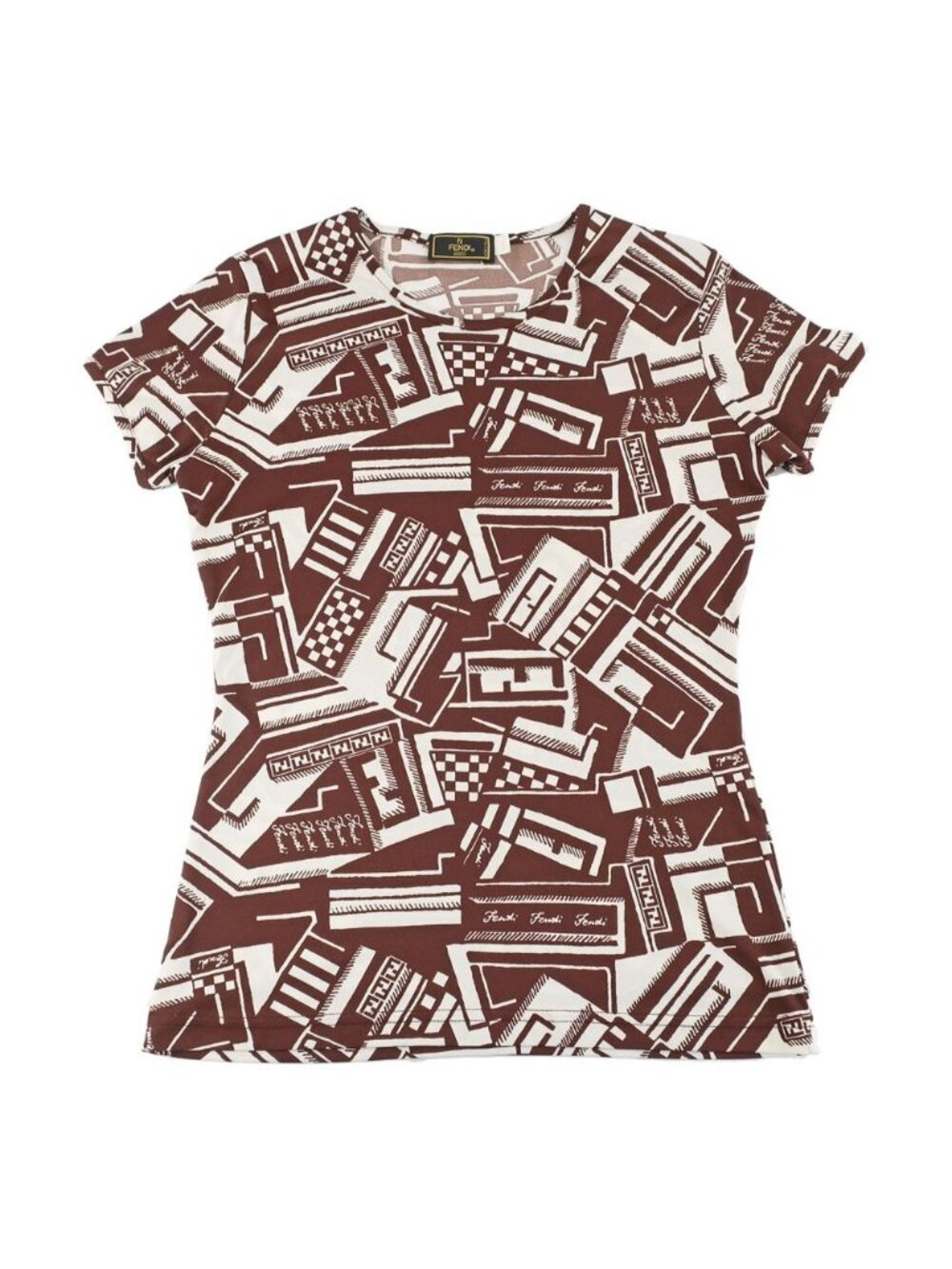 Fendi Ten All Over Print Short Sleeve Top 44 Brown Logo FF Zucca